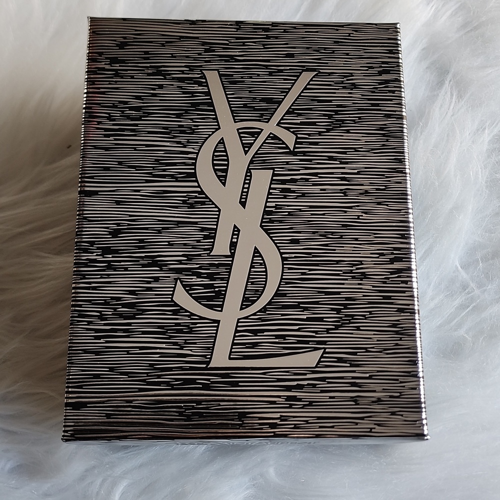 Yves Saint Laurent Striped Silver and Black Gift Box New 7.25" x 5.5" x 2.5"